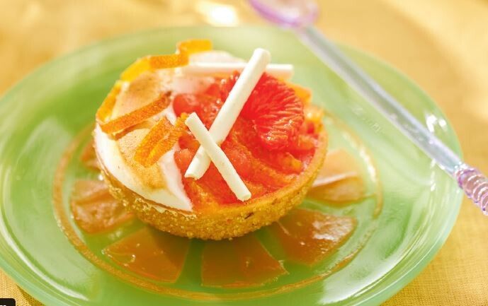 Tartelette à l’orange sanguine, meringue à la verveine