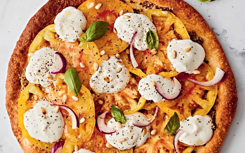 Tarte tomates, crème de burrata et moutarde